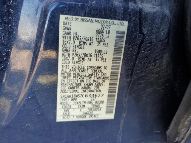 5N1AR18W57C634627 - 2007 NISSAN PATHFINDER LE BLUE photo 13