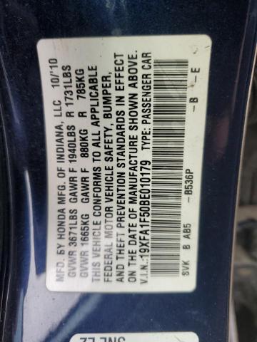 19XFA1F50BE010179 - 2011 HONDA CIVIC LX BLUE photo 12