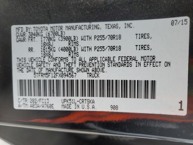 5TFRM5F12FX094567 - 2015 TOYOTA TUNDRA DOUBLE CAB SR/SR5 BLACK photo 13