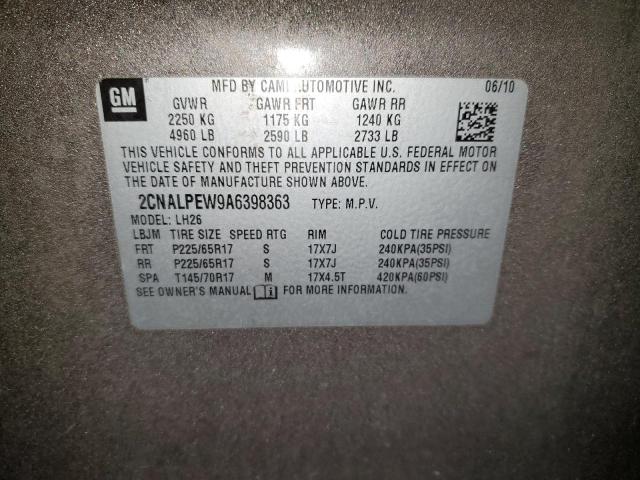 2CNALPEW9A6398363 - 2010 CHEVROLET EQUINOX LT TAN photo 12