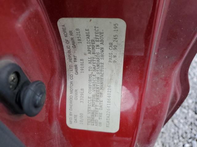 KLATA22641B640216 - 2001 DAEWOO LANOS S Tünd qırmızı foto 12