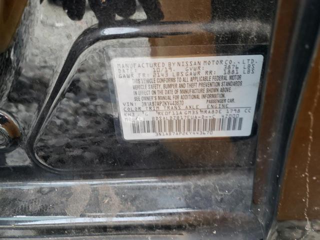 3N1AB7AP2KY443670 - 2019 NISSAN SENTRA S BLACK photo 12