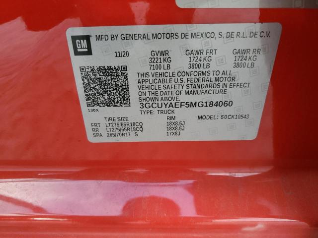 3GCUYAEF5MG184060 - 2021 CHEVROLET SILVERADO K1500 RED photo 12