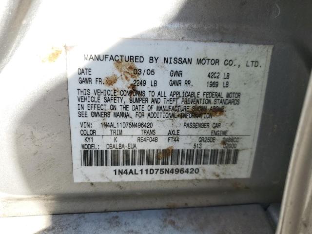 1N4AL11D75N496420 - 2005 NISSAN ALTIMA S SILVER photo 12