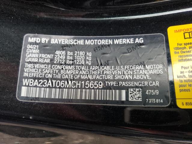 WBA23AT06MCH15659 - 2021 BMW 430I BLACK photo 12