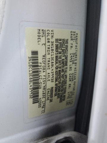 3N1BC13E88L439932 - 2008 NISSAN VERSA S WHITE photo 13