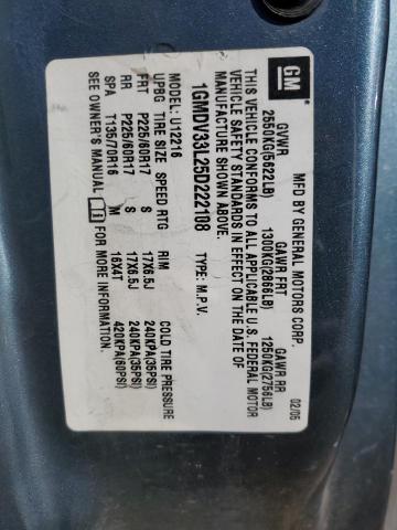 1GMDV33L25D222108 - 2005 PONTIAC MONTANA SV6 TEAL photo 13