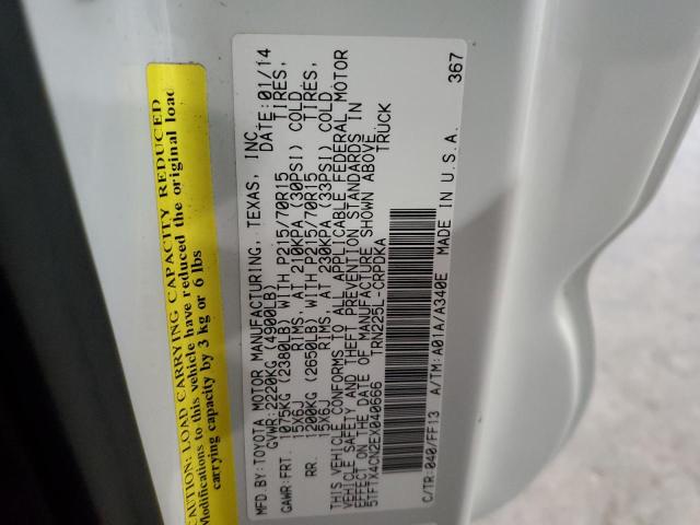 5TFTX4CN2EX040666 - 2014 TOYOTA TACOMA ACCESS CAB თეთრი ფოტო 12