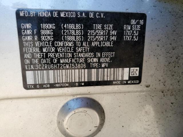 3CZRU6H72GM753806 - 2016 HONDA HR-V EXL SILVER photo 14