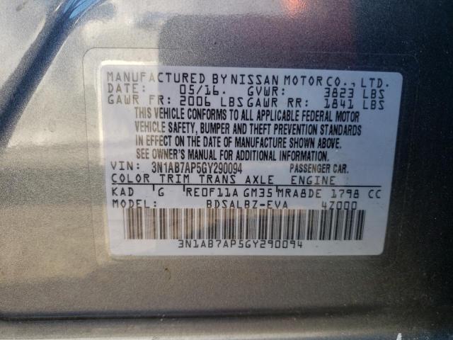 3N1AB7AP5GY290094 - 2016 NISSAN SENTRA S GRAY photo 12