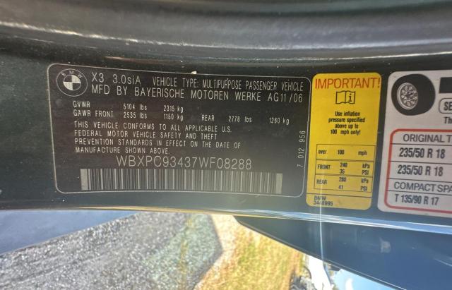 WBXPC93437WF08288 - 2007 BMW X3 3.0SI GREEN photo 10
