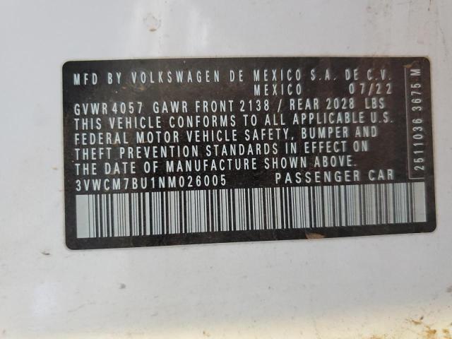 3VWCM7BU1NM026005 - 2022 VOLKSWAGEN JETTA S WHITE photo 12