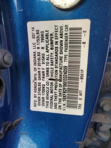 19XFB2F56EE024059 - 2014 HONDA CIVIC LX BLUE photo 12