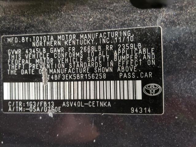 4T4BF3EK5BR156258 - 2011 TOYOTA CAMRY BASE GRAY photo 12