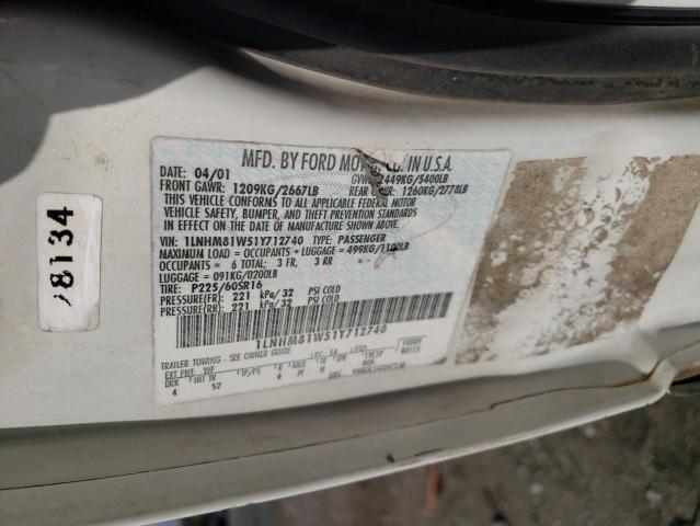 1LNHM81W51Y712740 - 2001 LINCOLN TOWN CAR EXECUTIVE Սպիտակ լուսանկար 12