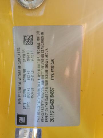 2G1FC1E34C9164557 - 2012 CHEVROLET CAMARO LT YELLOW photo 12