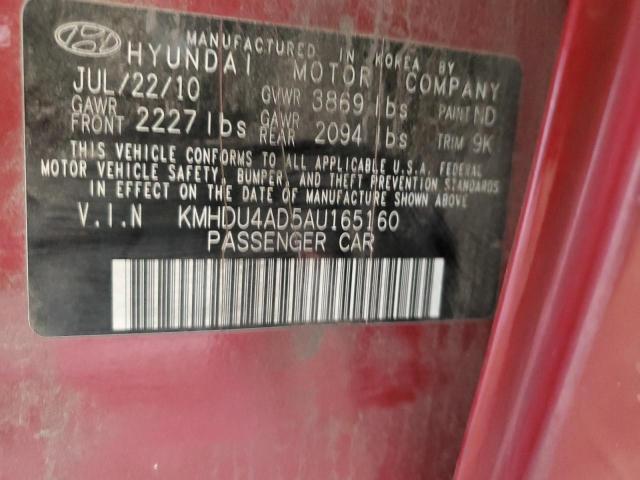 KMHDU4AD5AU165160 - 2010 HYUNDAI ELANTRA BLUE RED photo 13