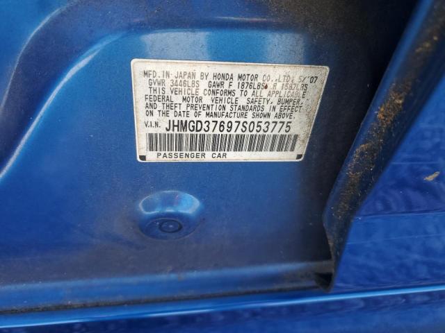JHMGD37697S053775 - 2007 HONDA FIT S BLUE photo 12