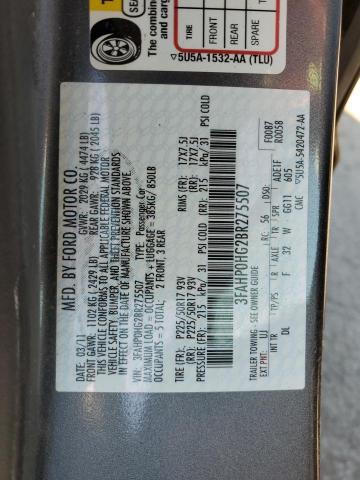 3FAHP0HG2BR275507 - 2011 FORD FUSION SE GRAY photo 12