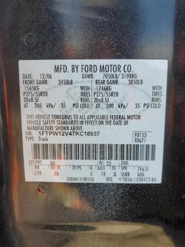 1FTPW12V47KC18937 - 2007 FORD F150 SUPERCREW BLACK photo 12