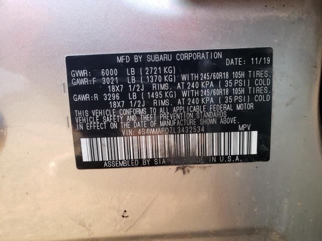 4S4WMAFD7L3432534 - 2020 SUBARU ASCENT PREMIUM GRAY photo 13