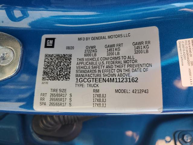 1GCGTEEN4M1123162 - 2021 CHEVROLET COLORADO ZR2 BLUE photo 12