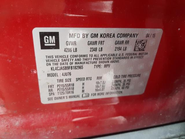 KL4CJASB9FB182965 - 2015 BUICK ENCORE RED photo 13