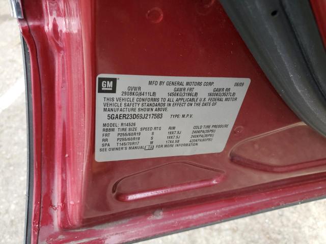 5GAER23D69J217583 - 2009 BUICK ENCLAVE CXL RED photo 12