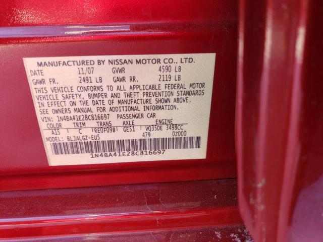 1N4BA41E28C816697 - 2008 NISSAN MAXIMA SE RED photo 13