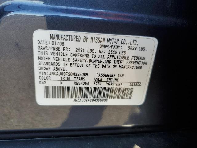 JNKAJ09F28M355005 - 2008 INFINITI EX35 BASE GRAY photo 12