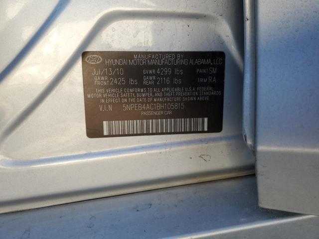 5NPEB4AC1BH105815 - 2011 HYUNDAI SONATA GLS GRAY photo 12