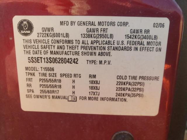 5S3ET13S062804242 - 2006 SAAB 9-7X LINEAR MAROON photo 13