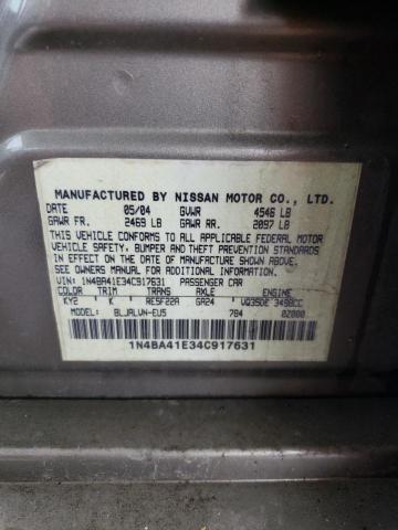 1N4BA41E34C917631 - 2004 NISSAN MAXIMA SE TAN photo 10