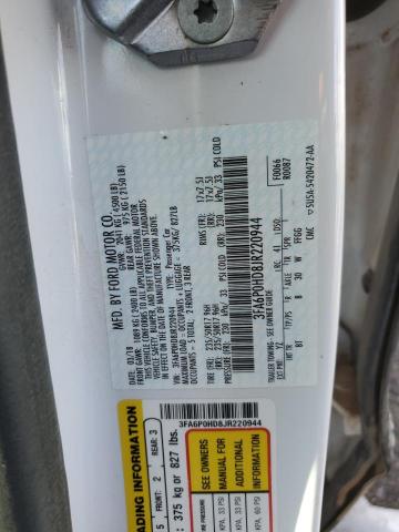 3FA6P0HD8JR220944 - 2018 FORD FUSION SE WHITE photo 12