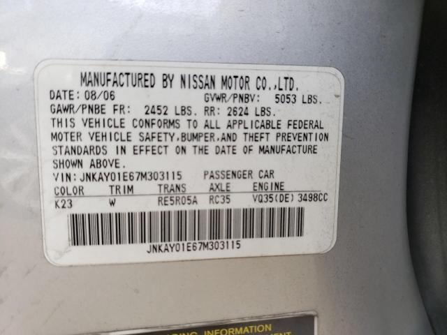 JNKAY01E67M303115 - 2007 INFINITI M35 BASE SILVER photo 12