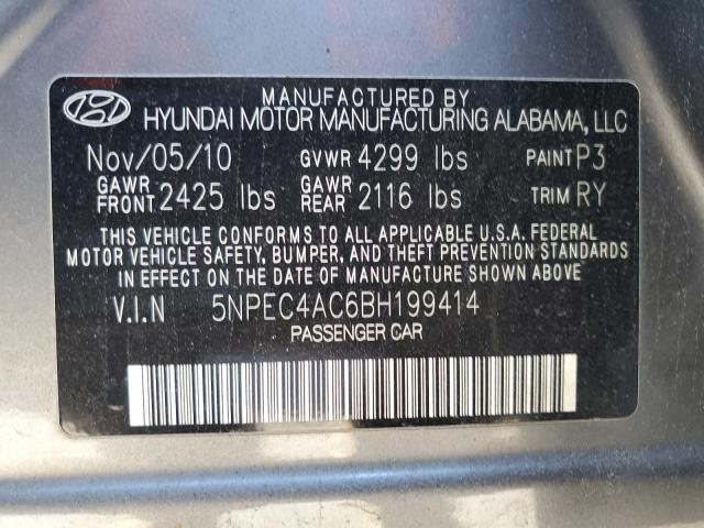 5NPEC4AC6BH199414 - 2011 HYUNDAI SONATA SE GRAY photo 12