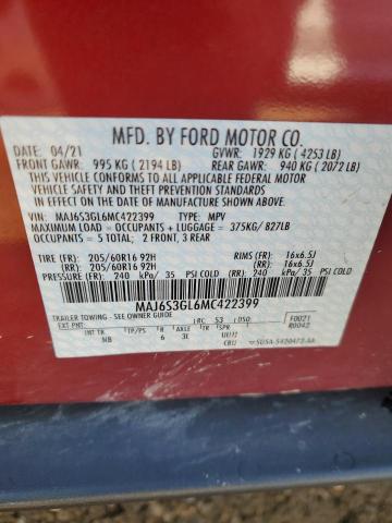 MAJ6S3GL6MC422399 - 2021 FORD ECOSPORT SE წითელი ფოტო 13