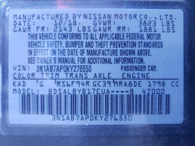 3N1AB7AP0KY276550 - 2019 NISSAN SENTRA S GRAY photo 13