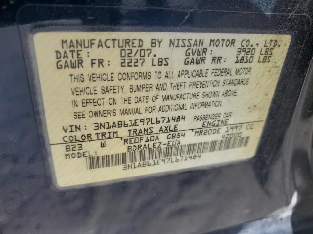 3N1AB61E97L671484 - 2007 NISSAN SENTRA 2.0 BLUE photo 12