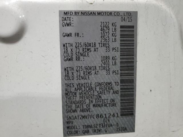 5N1AT2MV7FC861241 - 2015 NISSAN ROGUE S WHITE photo 12