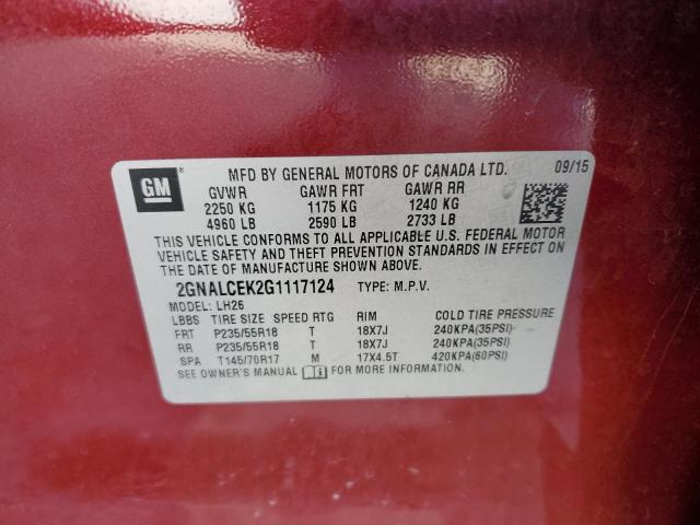 2GNALCEK2G1117124 - 2016 CHEVROLET EQUINOX LT RED photo 13