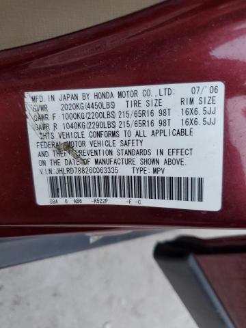 JHLRD78826C063335 - 2006 HONDA CR-V EX MAROON photo 12