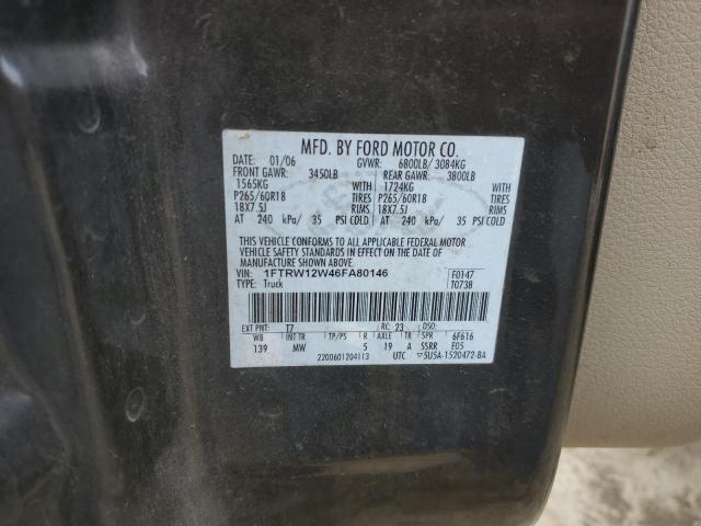 1FTRW12W46FA80146 - 2006 FORD F150 SUPERCREW GRAY photo 12