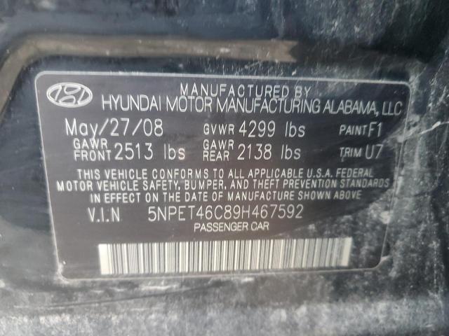 5NPET46C89H467592 - 2009 HYUNDAI SONATA GLS BLACK photo 12