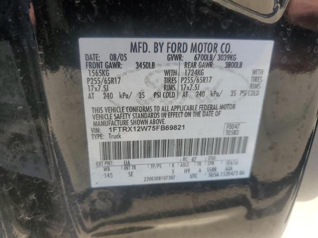 1FTRX12W75FB69821 - 2005 FORD F150 BLACK photo 12