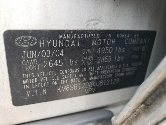 KM8SB12B84U812129 - 2004 HYUNDAI SANTA FE GL WHITE photo 12