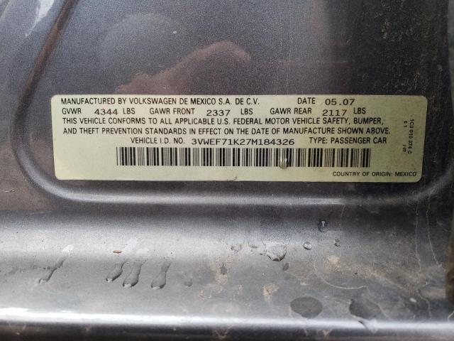 3VWEF71K27M184326 - 2007 VOLKSWAGEN JETTA WOLFSBURG 灰色 照片 12