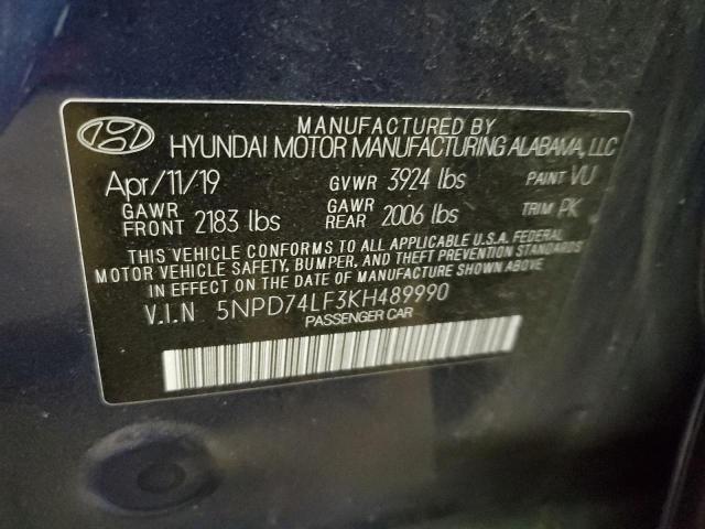 5NPD74LF3KH489990 - 2019 HYUNDAI ELANTRA SE BLUE photo 12