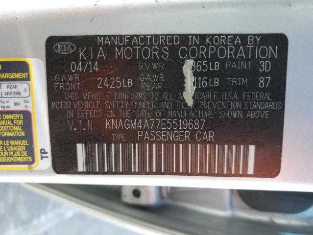 KNAGM4A77E5519687 - 2014 KIA OPTIMA LX SILVER photo 13