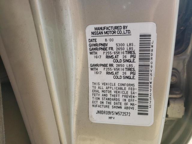 JN8DR09Y51W572572 - 2001 NISSAN PATHFINDER LE GOLD photo 12